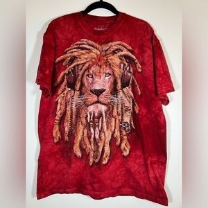 VTG Y2K Rainforest Cafe Rasta Lion The Mountain red tie-dye tshirt sz L grunge